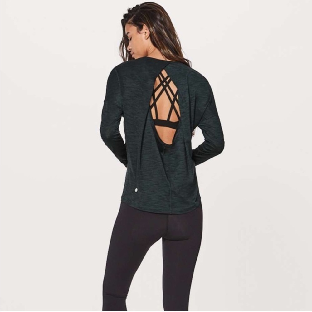 Lululemon Get Set Long Sleeve Top Heathered Emerald Green Black Size 4